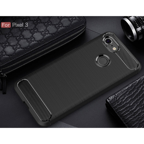 Brushed Texture Carbon Fiber Shockproof TPU Case for Google Pixel 3(Black)