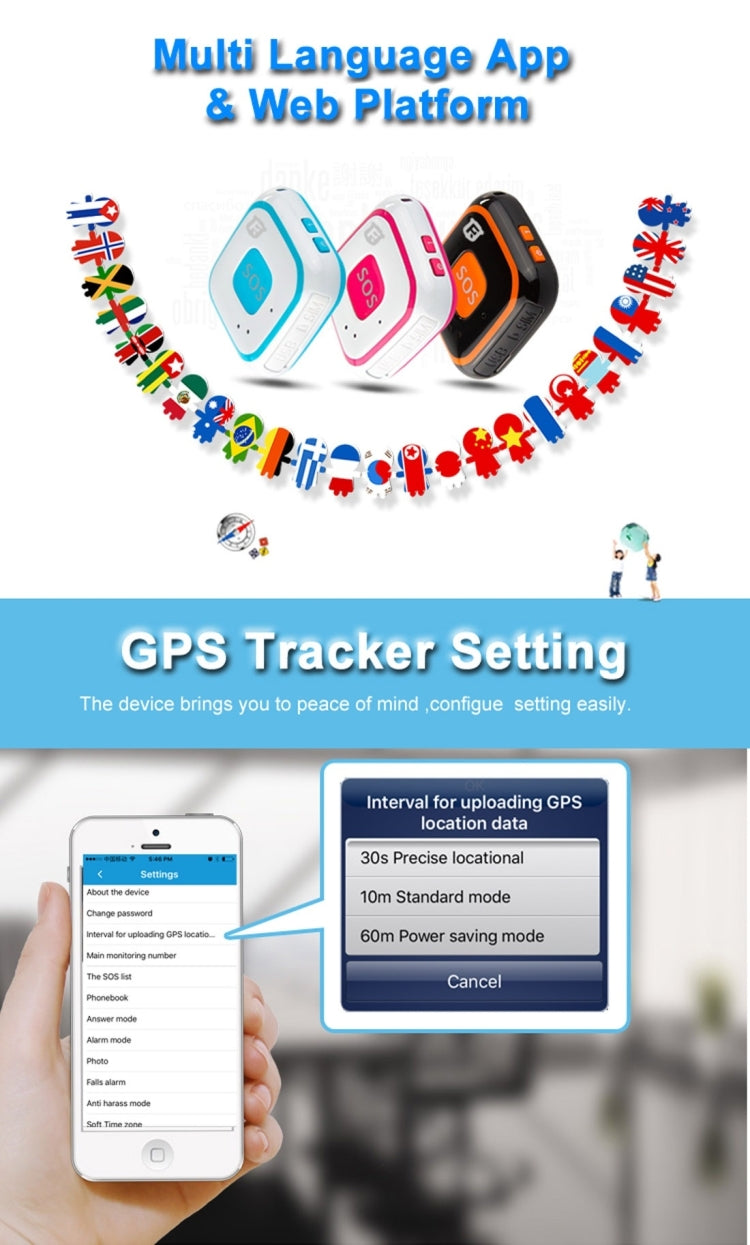 REACHFAR V28 Necklace Style GSM Mini LBS WiFi AGPS Tracker SOS Communicator(Black)