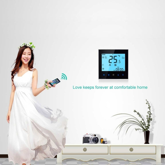 LCD Display Air Conditioning 4-Pipe Programmable Room Thermostat for Fan Coil Unit, Supports Wifi (Black)