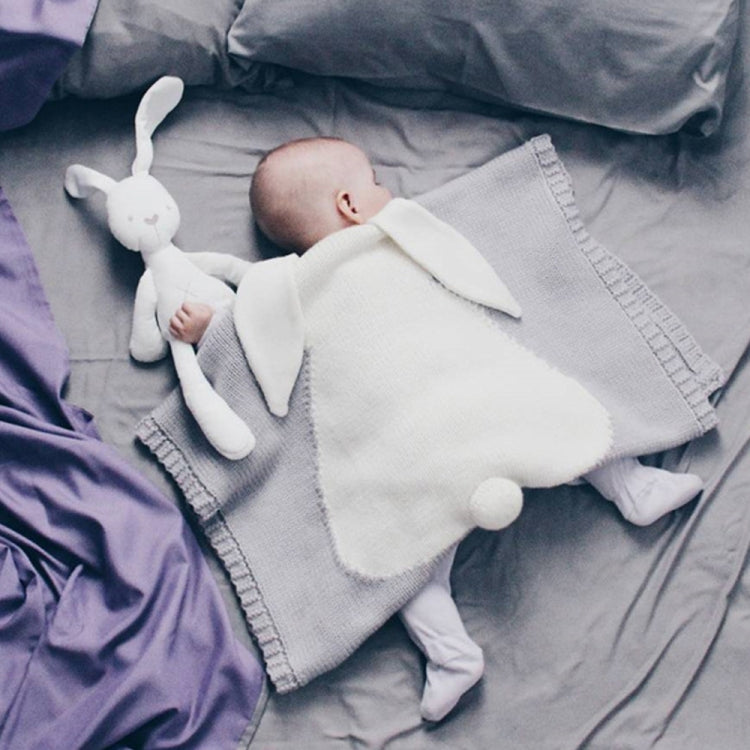 Rabbit Pattern Stereoscopic Ears Baby Knitted Blanket(Grey)