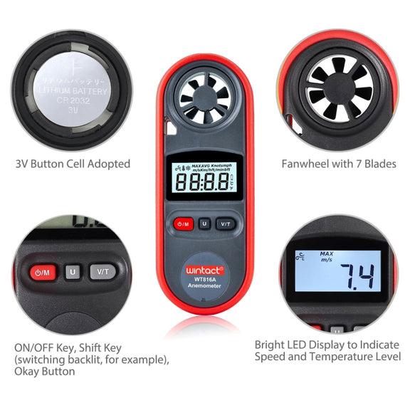 Wintact WT816A Digital Electronic Thermometer Anemometer