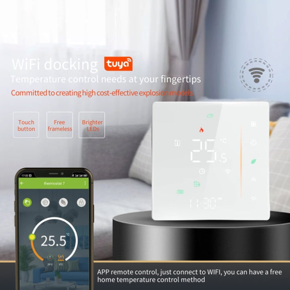 BHT-006GCLW 95-240V AC 5A Smart Home Heating Thermostat for EU Box, Control Boiler Heating with Only Internal Sensor, WiFi (White)