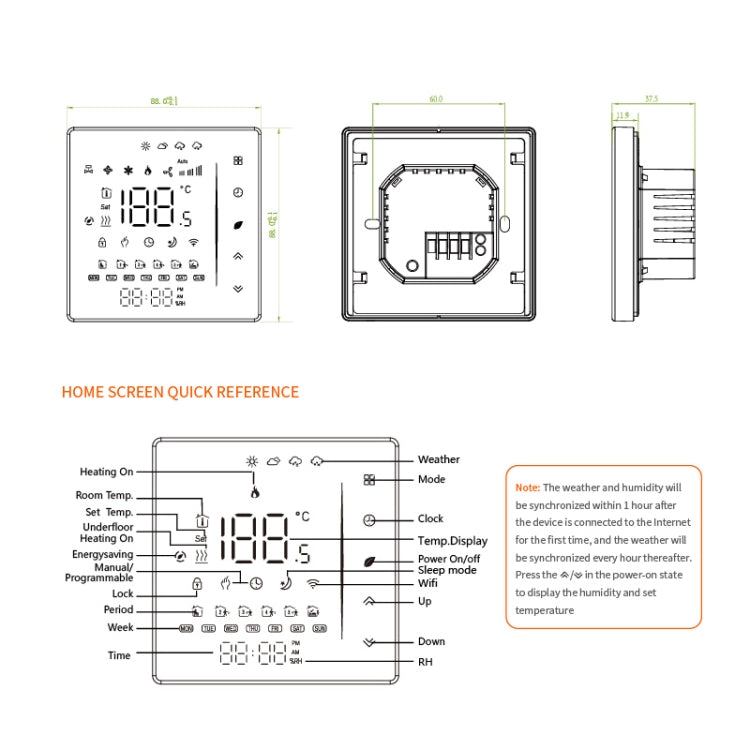 BHT-006GCLW 95-240V AC 5A Smart Home Heating Thermostat for EU Box, Control Boiler Heating with Only Internal Sensor, WiFi (White)