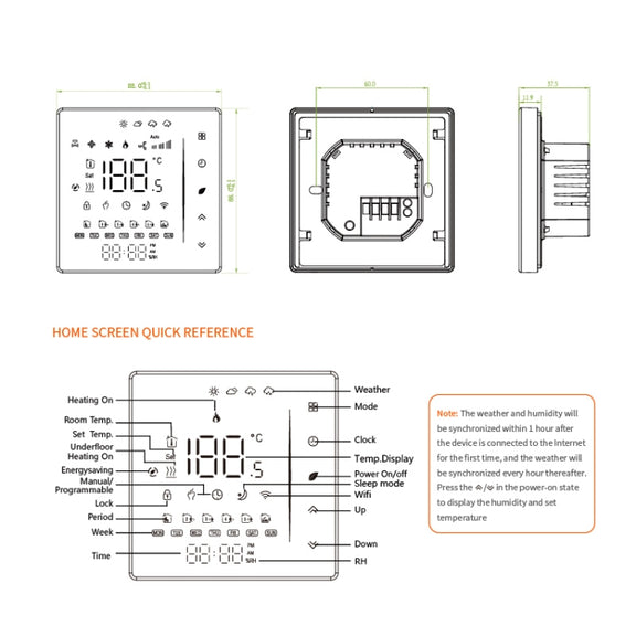 BHT-006GCLW 95-240V AC 5A Smart Home Heating Thermostat for EU Box, Control Boiler Heating with Only Internal Sensor, WiFi (White)