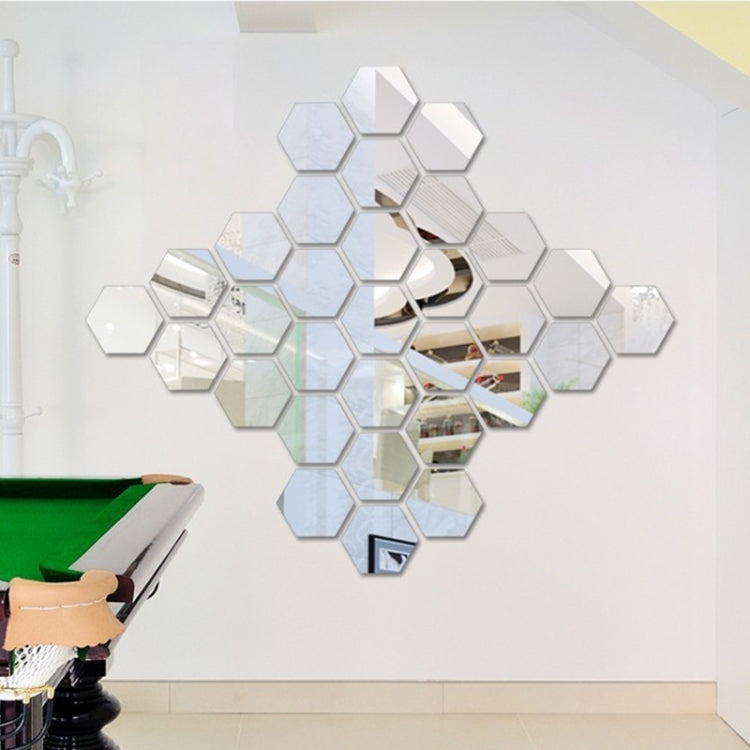 12 PCS 3D Hexagonal Mirror Wall Stickers Set, Size: 10*10cm(Silver)