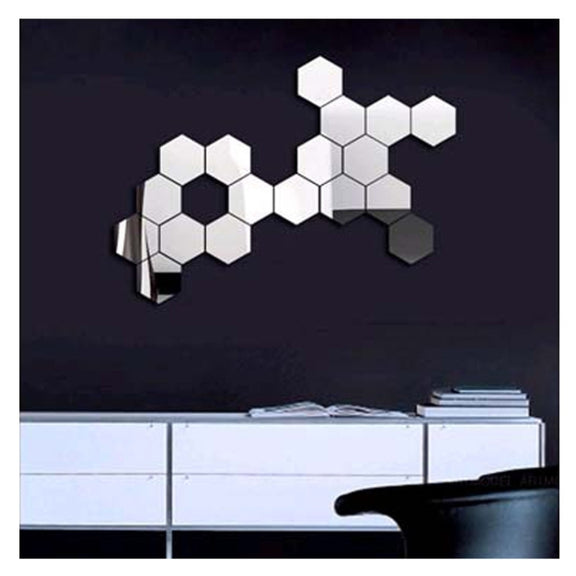 12 PCS 3D Hexagonal Mirror Wall Stickers Set, Size: 10*10cm(Silver)