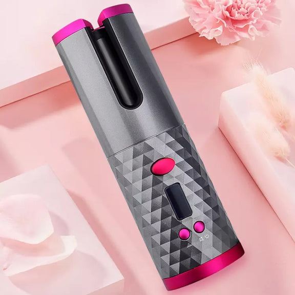 USB Charging Automatic Hair Curler Portable Mini Wireless Multi-function Curling Iron with LCD Display (Pink)