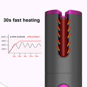 USB Charging Automatic Hair Curler Portable Mini Wireless Multi-function Curling Iron with LCD Display (White)