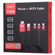 3 in 1 Micro USB + USB-C / Type-C + 8 Pin to HDMI HDTV Cable(Red)
