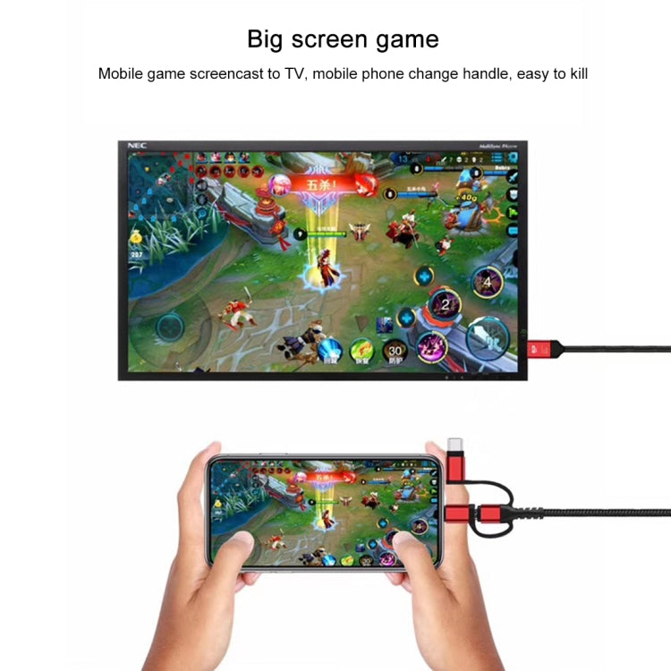 3 in 1 Micro USB + USB-C / Type-C + 8 Pin to HDMI HDTV Cable(Red)