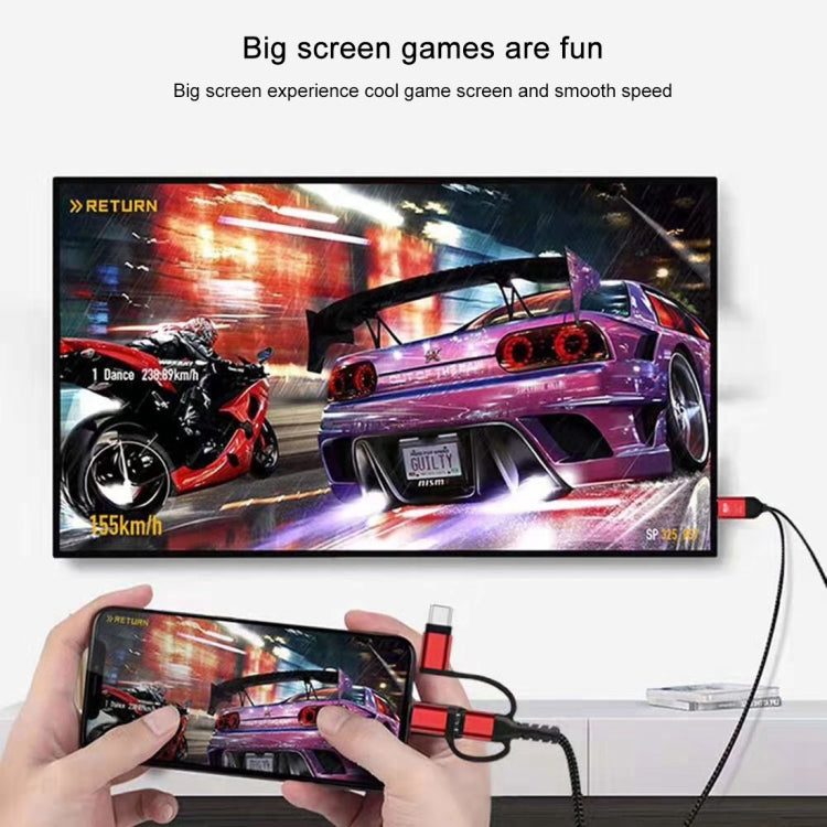 3 in 1 Micro USB + USB-C / Type-C + 8 Pin to HDMI HDTV Cable(Red)