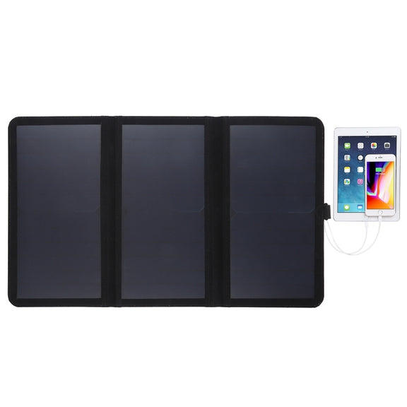 HAWEEL 21W Ultrathin 3-Fold Foldable 5V / 3A Solar Panel Charger with Dual USB Ports, Support QC3.0 and AFC(Black)