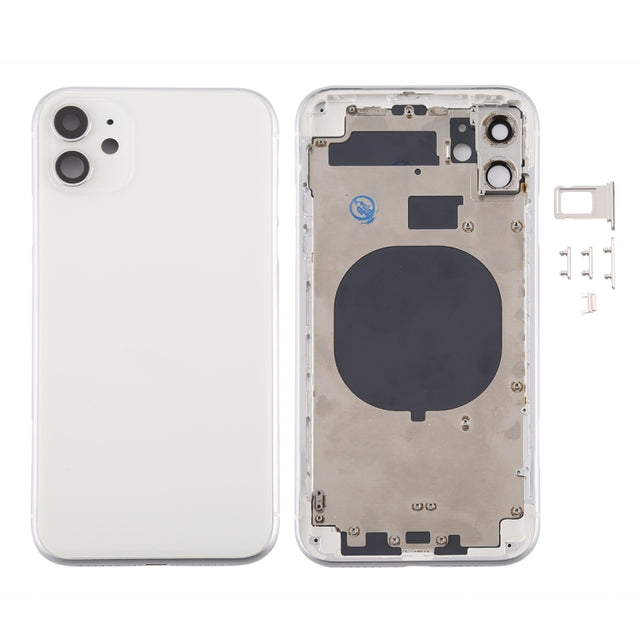 Back Housing Cover with SIM Card Tray & Side keys & Camera Lens for iPhone 11(White)