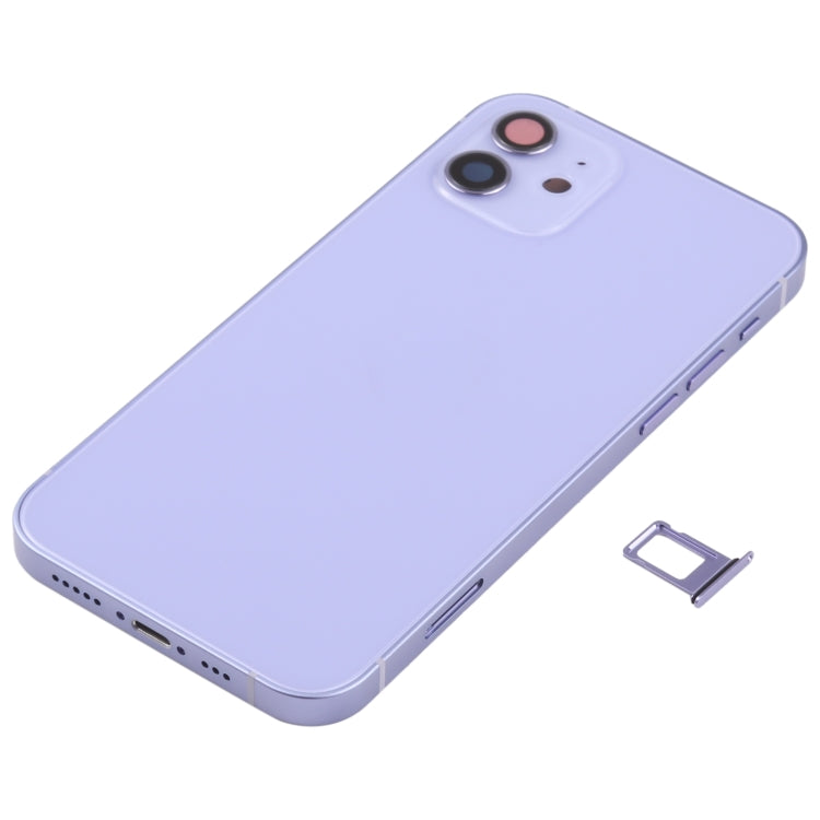 Battery Back Cover (with Side Keys & Card Tray & Power + Volume Flex Cable & Wireless Charging Module) for iPhone 12(Purple)