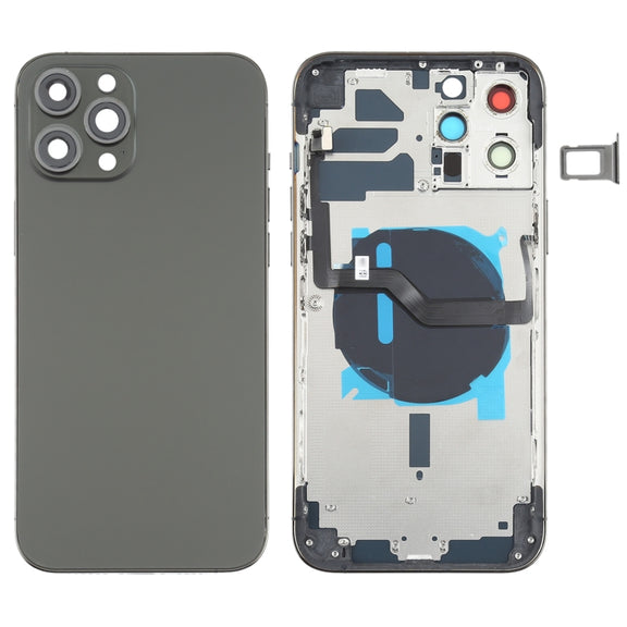 Battery Back Cover (with Side Keys & Card Tray & Power + Volume Flex Cable & Wireless Charging Module) for iPhone 12 Pro Max(Black)
