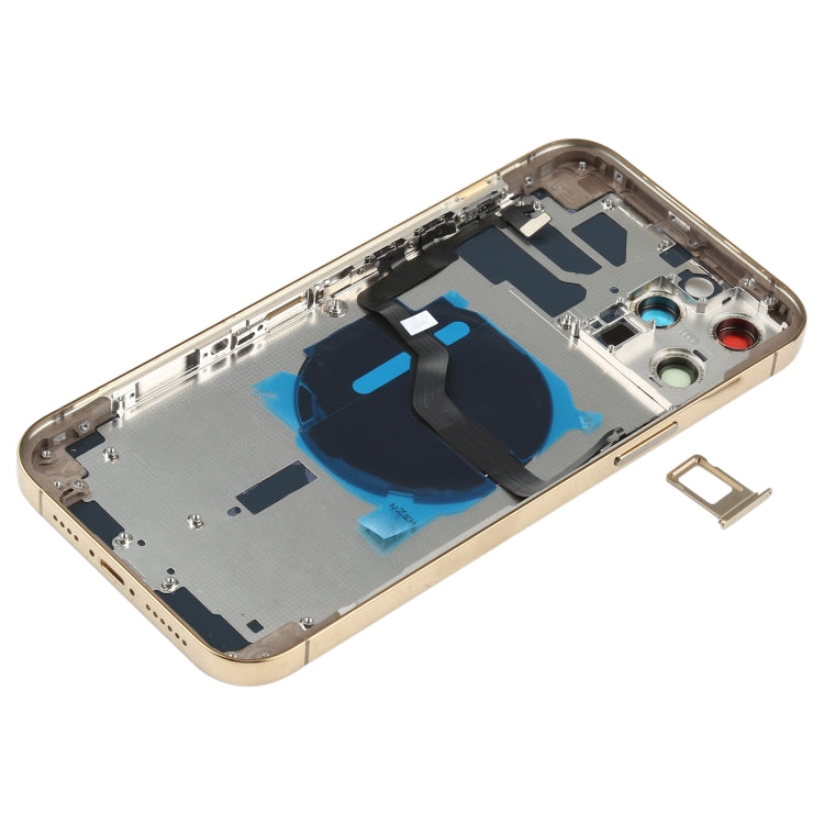 Battery Back Cover (with Side Keys & Card Tray & Power + Volume Flex Cable & Wireless Charging Module) for iPhone 12 Pro Max(Gold)