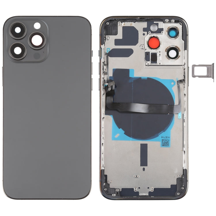 For iPhone 13 Pro Max Battery Back Cover with Side Keys & Card Tray & Power + Volume Flex Cable & Wireless Charging Module(Black)