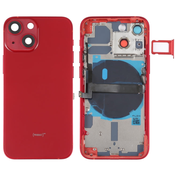 For iPhone 13 mini Battery Back Cover with Side Keys & Card Tray & Power + Volume Flex Cable & Wireless Charging Module(Red)