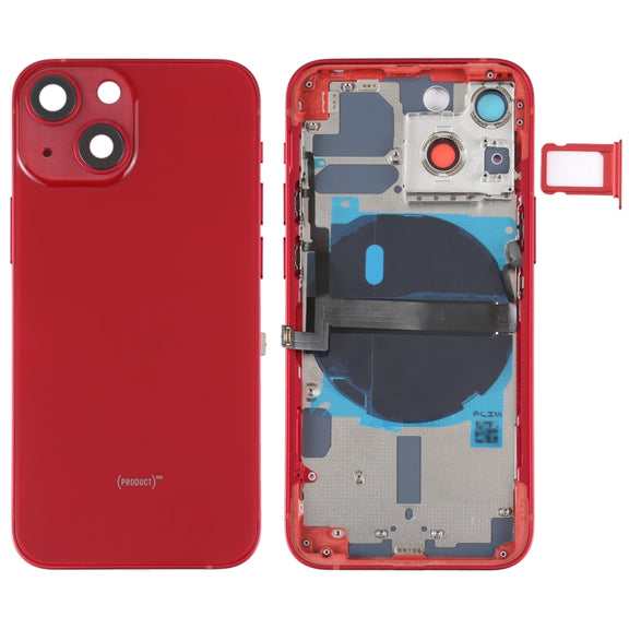 For iPhone 13 mini Battery Back Cover with Side Keys & Card Tray & Power + Volume Flex Cable & Wireless Charging Module(Red)