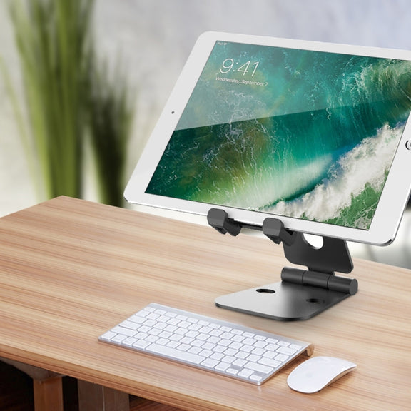 Universal Aluminum Alloy Foldable Adjustable Holder Stand, for iPad, Samsung, Lenovo, Sony, and other Tablet(Black)