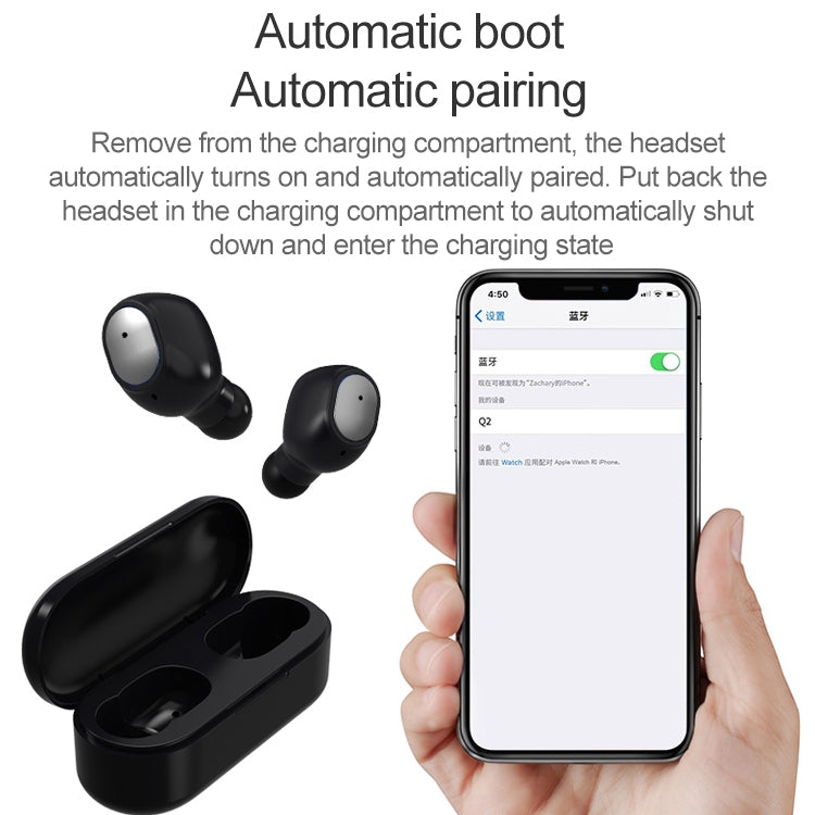 Q2 TWS Bluetooth 5.0 Binaural Stereo Wireless Sports Bluetooth Earphone(Black)