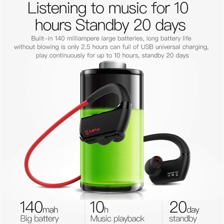 J2 Bluetooth 4.2 Binaural Hanging Type Wireless Sports Bluetooth Earphone, Built-in Memory (Red)