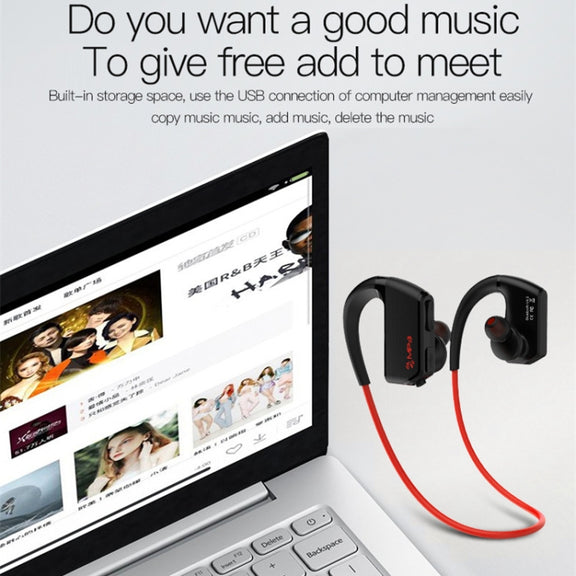 J2 Bluetooth 4.2 Binaural Hanging Type Wireless Sports Bluetooth Earphone, Built-in Memory (Red)