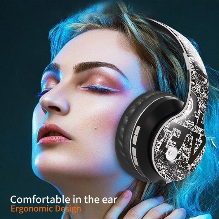B1 Graffiti Pattern Wireless Bluetooth V5.0 Headset (Black Silver)