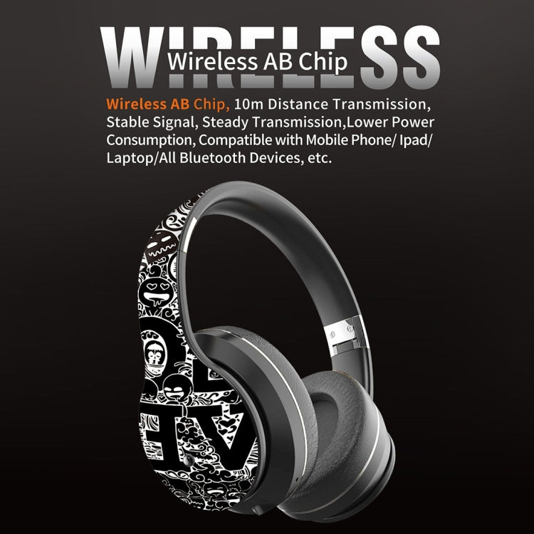 B1 Graffiti Pattern Wireless Bluetooth V5.0 Headset (Black Silver)
