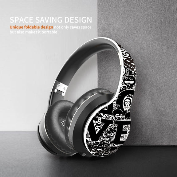 B1 Graffiti Pattern Wireless Bluetooth V5.0 Headset (Black Silver)