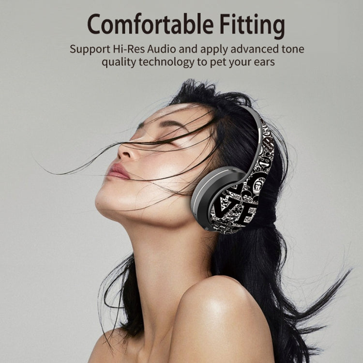 B1 Graffiti Pattern Wireless Bluetooth V5.0 Headset (Black Silver)