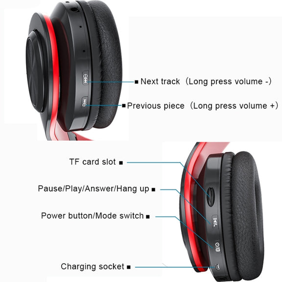 B39 Wireless Bluetooth V5.0 Headset (Black Red)