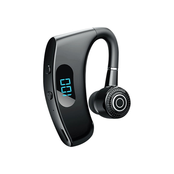 V12 Bluetooth 5.2 Business Hanging Ear Style Smart LED Digital Display Wireless Bluetooth Earphone with Charging Box (Black)