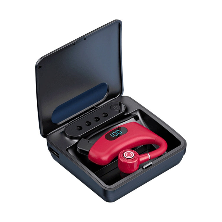 V12 Bluetooth 5.2 Business Hanging Ear Style Smart LED Digital Display Wireless Bluetooth Earphone with Charging Box (Red)