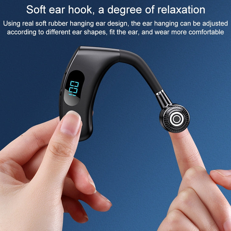 V12 Bluetooth 5.2 Business Hanging Ear Style Smart LED Digital Display Wireless Bluetooth Earphone with Charging Box (White)