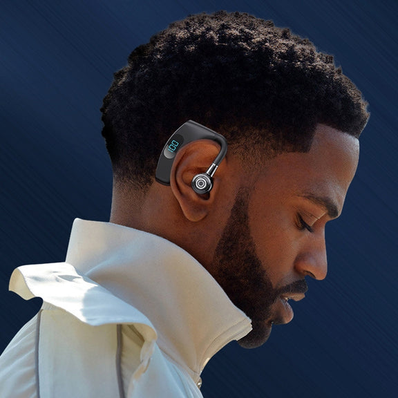 V12 Bluetooth 5.2 Business Hanging Ear Style Smart LED Digital Display Wireless Bluetooth Earphone with Charging Box (White)
