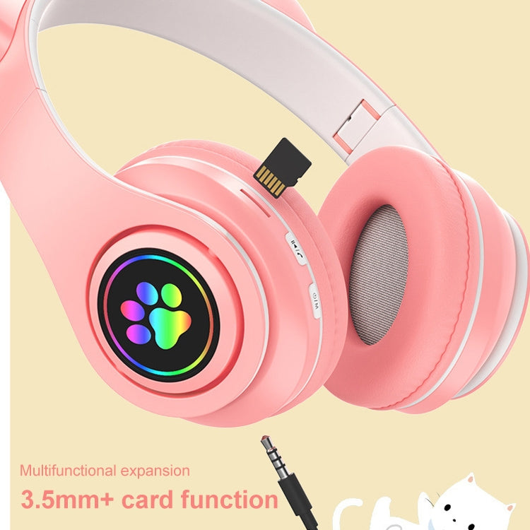 B39 Cat Ear Design LED Gradient Light Wireless Bluetooth Headset(White)
