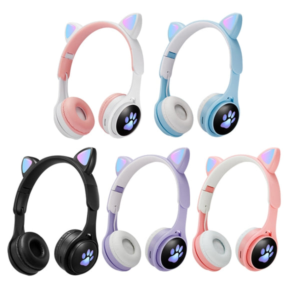 B30 Cat Paw Cat Ears Colorful Luminous Foldable Bluetooth Headset with 3.5mm Jack & TF Card Slot(Black)