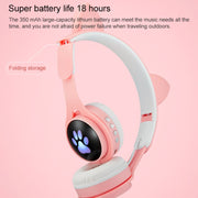 B30 Cat Paw Cat Ears Colorful Luminous Foldable Bluetooth Headset with 3.5mm Jack & TF Card Slot(Black)