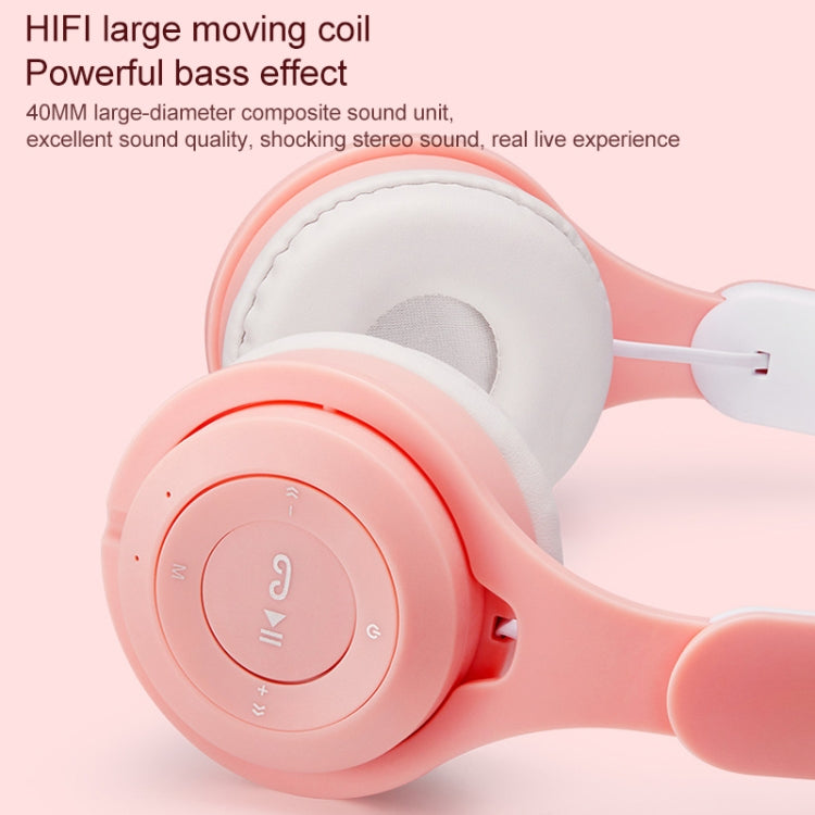 M6 Luminous Cat Ears Two-color Foldable Bluetooth Headset with 3.5mm Jack & TF Card Slot(Pink)