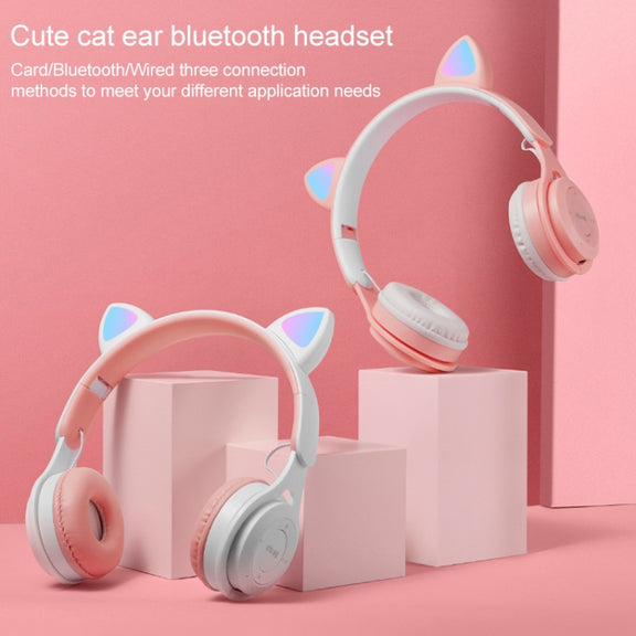M6 Luminous Cat Ears Pure-color Foldable Bluetooth Headset with 3.5mm Jack & TF Card Slot (White)