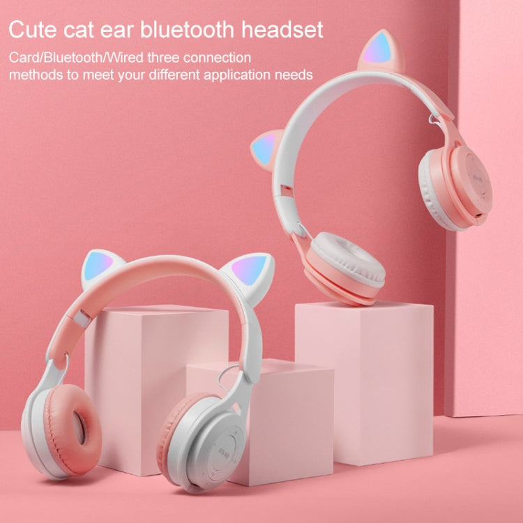 M6 Luminous Cat Ears Pure-color Foldable Bluetooth Headset with 3.5mm Jack & TF Card Slot (Black)