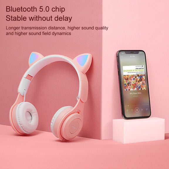 M6 Luminous Cat Ears Pure-color Foldable Bluetooth Headset with 3.5mm Jack & TF Card Slot (Black)