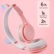 M6 Luminous Cat Ears Pure-color Foldable Bluetooth Headset with 3.5mm Jack & TF Card Slot (Black)