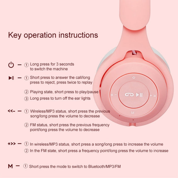 M6 Luminous Cat Ears Pure-color Foldable Bluetooth Headset with 3.5mm Jack & TF Card Slot (White)