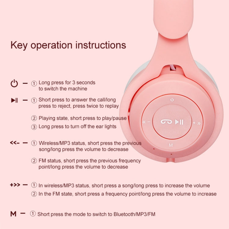 M6 Luminous Cat Ears Pure-color Foldable Bluetooth Headset with 3.5mm Jack & TF Card Slot (Black)