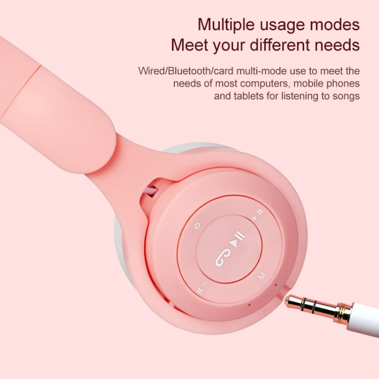 M6 Luminous Cat Ears Pure-color Foldable Bluetooth Headset with 3.5mm Jack & TF Card Slot (Pink)