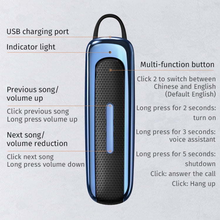 E1 Smart Noise Reduction Unilateral Ear-mounted Bluetooth Earphone (Black Blue)
