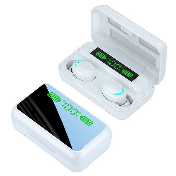 R11 Mirror LED Light + Digital Display Noise Reduction Bluetooth Earphone (White)
