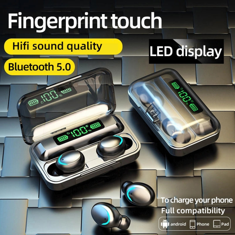 R11 Mirror LED Light + Digital Display Noise Reduction Bluetooth Earphone (Black)